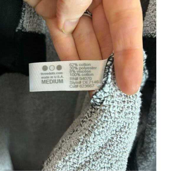 Three Dots Terry Gray Black Long Sleeve Open Front Cardigan Sweater Medium - Picture 4 of 5